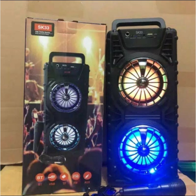 Speaker Bluetooth + Mic SK33 Speaker Lampu LED Wireless Speaker Bass