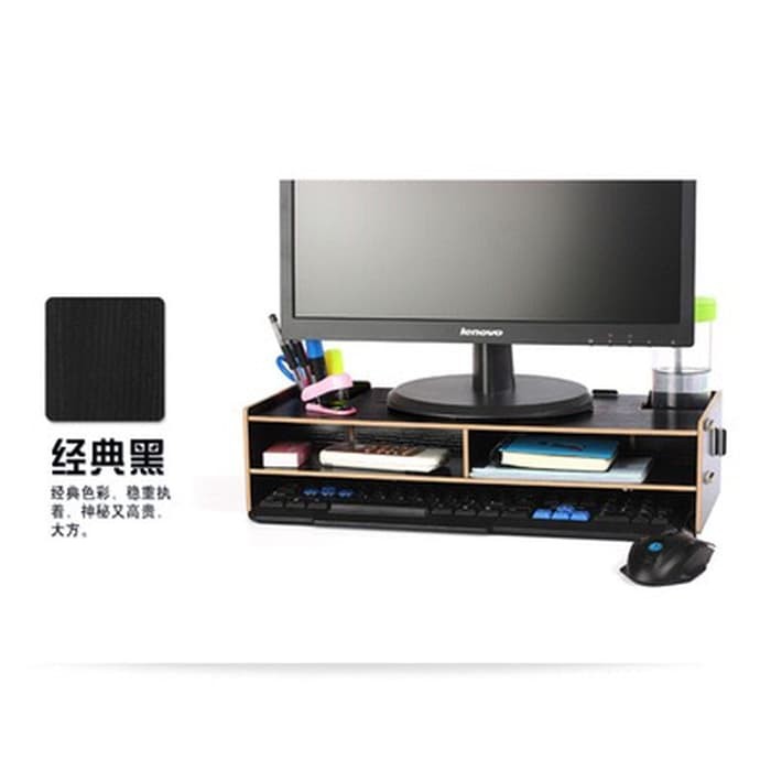 Rak Desktop Storage PC Komputer Meja Kayu Laptop Notebook Monitor
