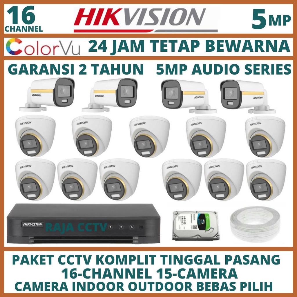 PAKET CCTV HIKVISION COLORVU AUDIO 16 CHANNEL 15 CAMERA 5MP