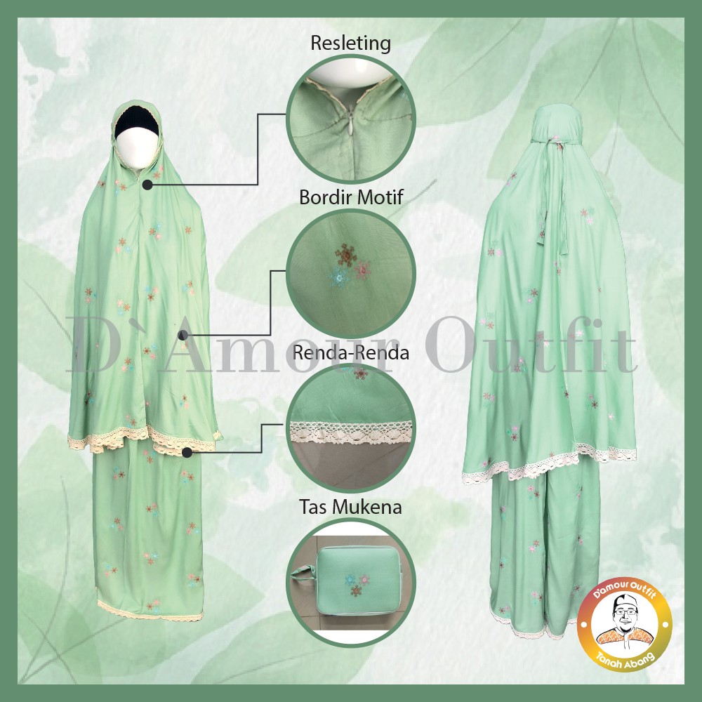 Mukena Travel, Mukena Travelling, Mukena Travelling Dewasa Rayon Premium Jumbo Leika 2 in 1 Bordir