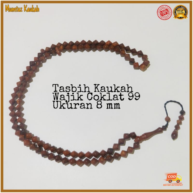 Tasbih kokka kaukah Wajik 99 Ukuran 8 mm coklat polos original koka kaoka kaokah