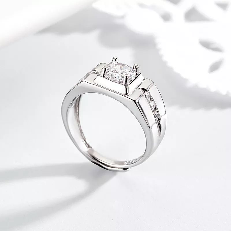Cincin Pria Perak Berlian Cubic Zirconia Mewah Casual Wedding Ring
