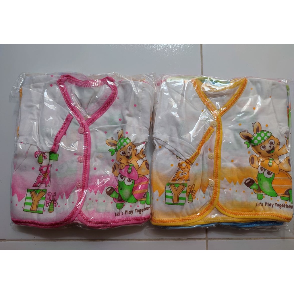 1 Lusin BAJU PANJANG bayi putih 0-12m lengan panjang biru kuning pink kancing newborn