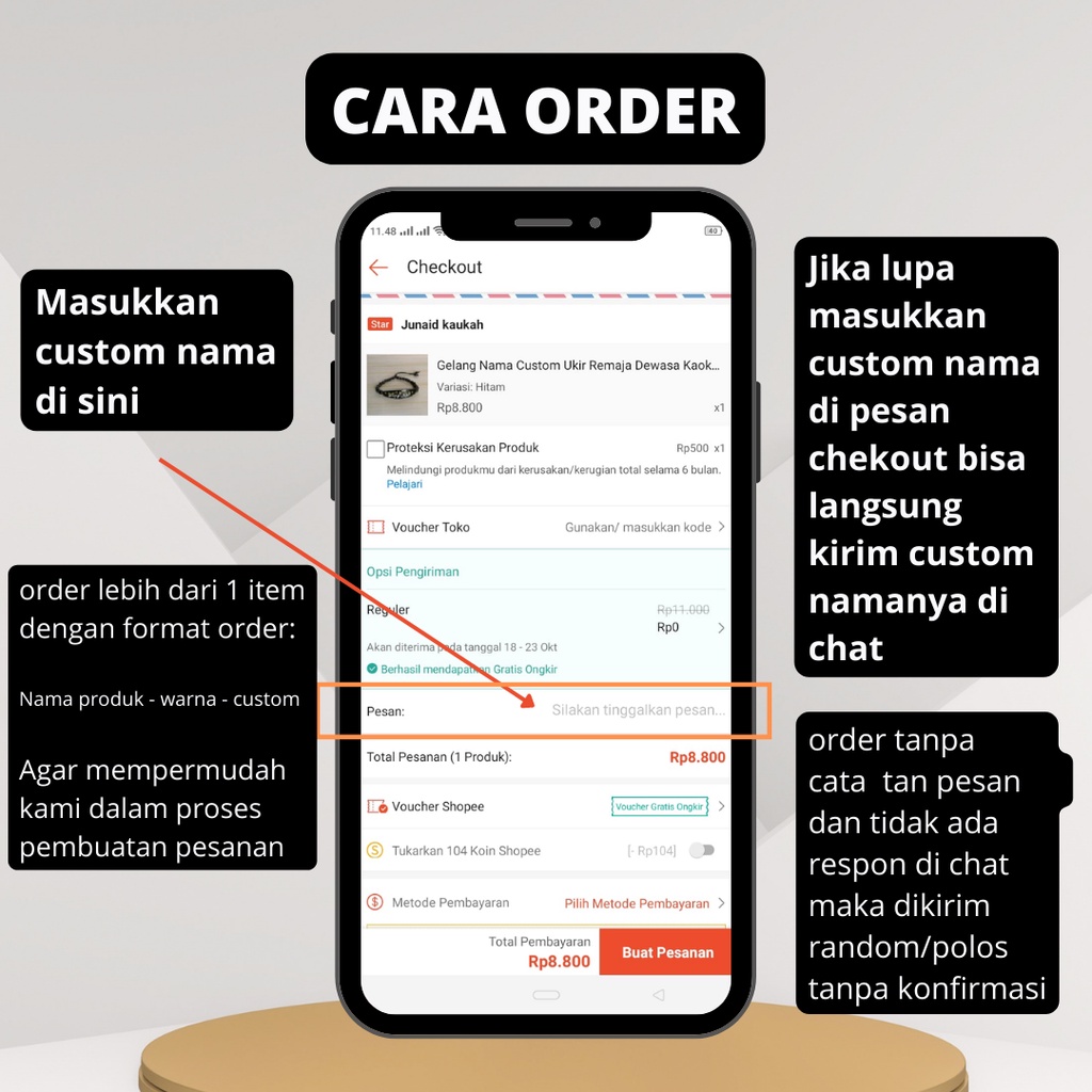 kalung tali kokka terompah bisa custom nama kamu