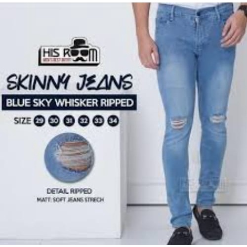 Celana Jeans Pria Sobek Lutut - Celana Denim Pria Sobek Silet Lutut Dengkul