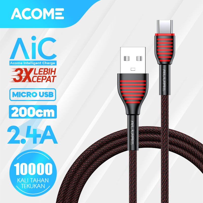 ACOME Kabel Data Micro USB 100cm cable  AiC Fast Charging Garansi Resmi 1 Thn ASM-010