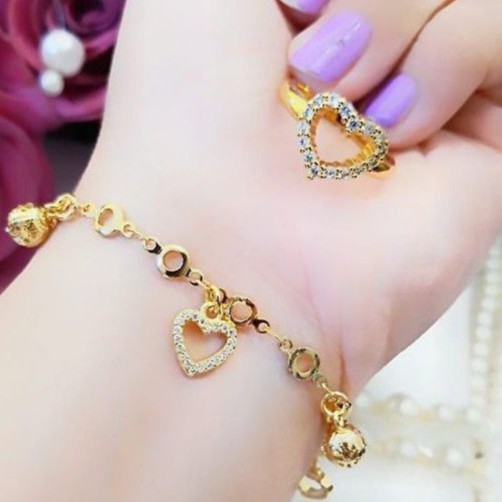 Xuping Gelang dan Cincin Motif Love permata Hn02k