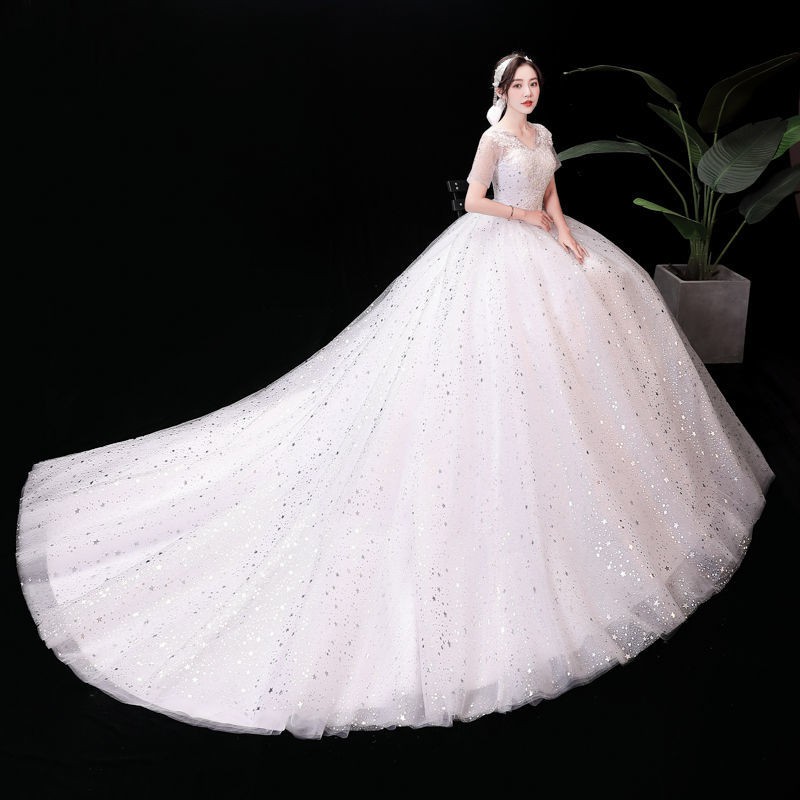 150 Bling Bling Long Tail Women Bridal Wedding Party Gown Dress