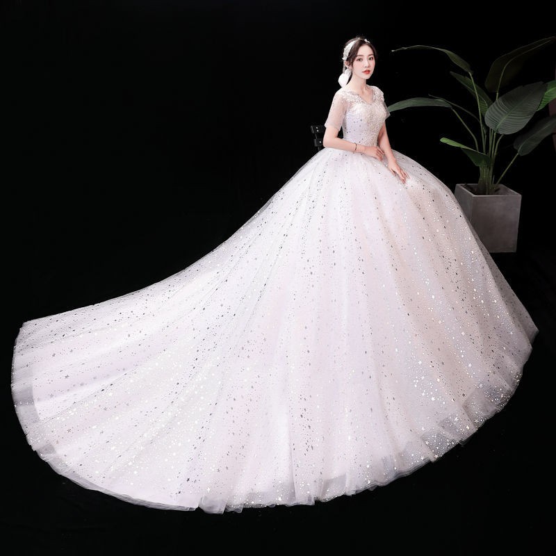 150 Bling Bling Long Tail Women Bridal Wedding Party Gown Dress