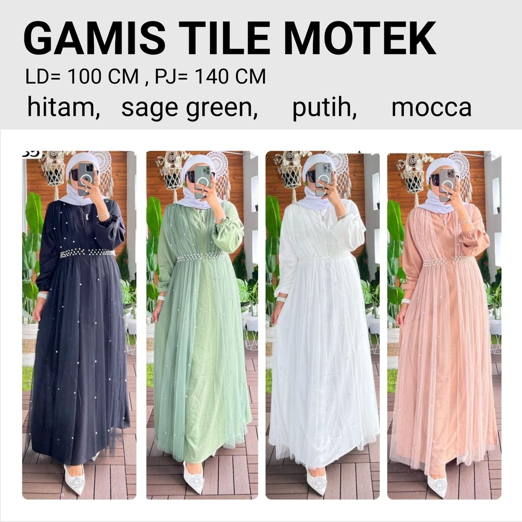 gamis tile polos premium sage green putih
