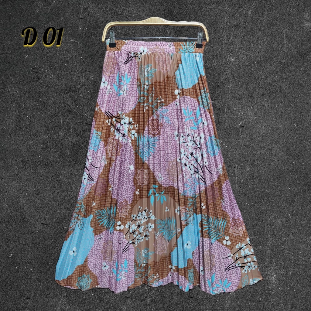 [ D-01 ] Rok Plisket Payung Motif Bunga Sakura / Rok Muslim Bunga Sakura