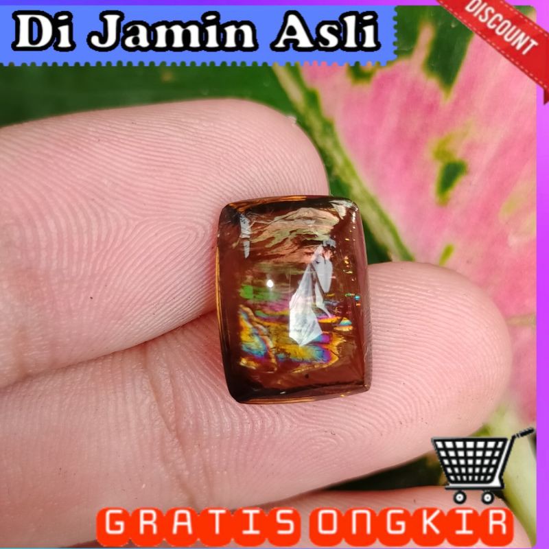 batu antik langka kecubung teh pelangi mirip black opal jarong asli natural alam cincin pria akik