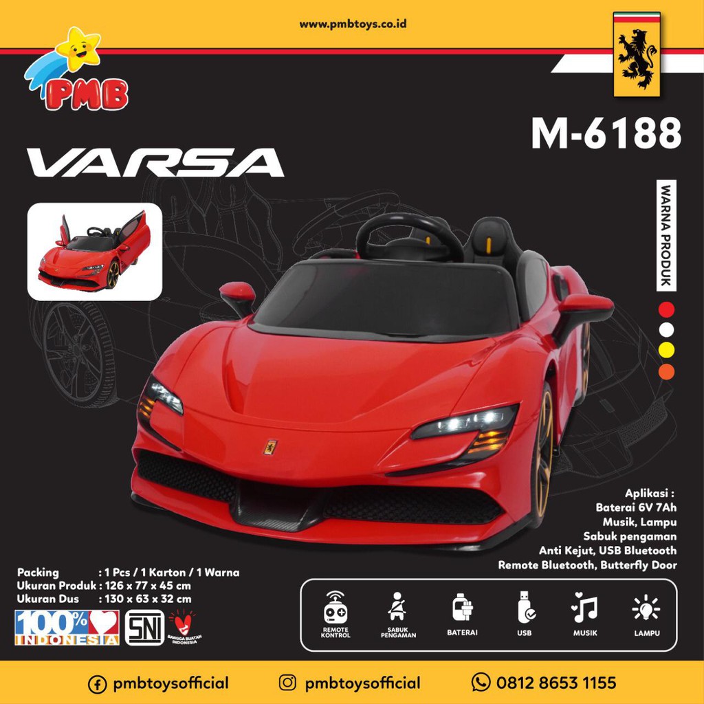 MOBIL AKI MAINAN ANAK PMB M6188 MODEL FERRARI VARSA TERBARU!! mobilan murah , mobilan anak murah