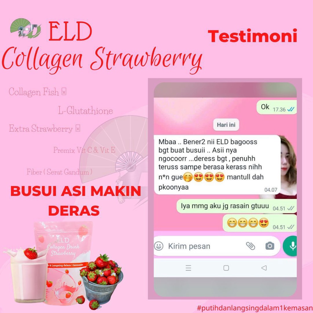 ELD Collagen Drink Strawberry / Supplemen Perawatan Kecantikan Minuman Diet Detoks Pelangsing dan Pemutih Kulit Tubuh