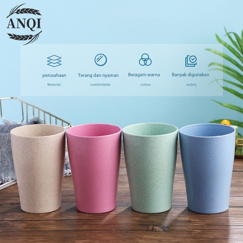 ANQI 4 pcs  SET CANGKIR JERAMI GANDUM / MELAMIN ANTI PECAH/Wheat Straw Tableware Dish