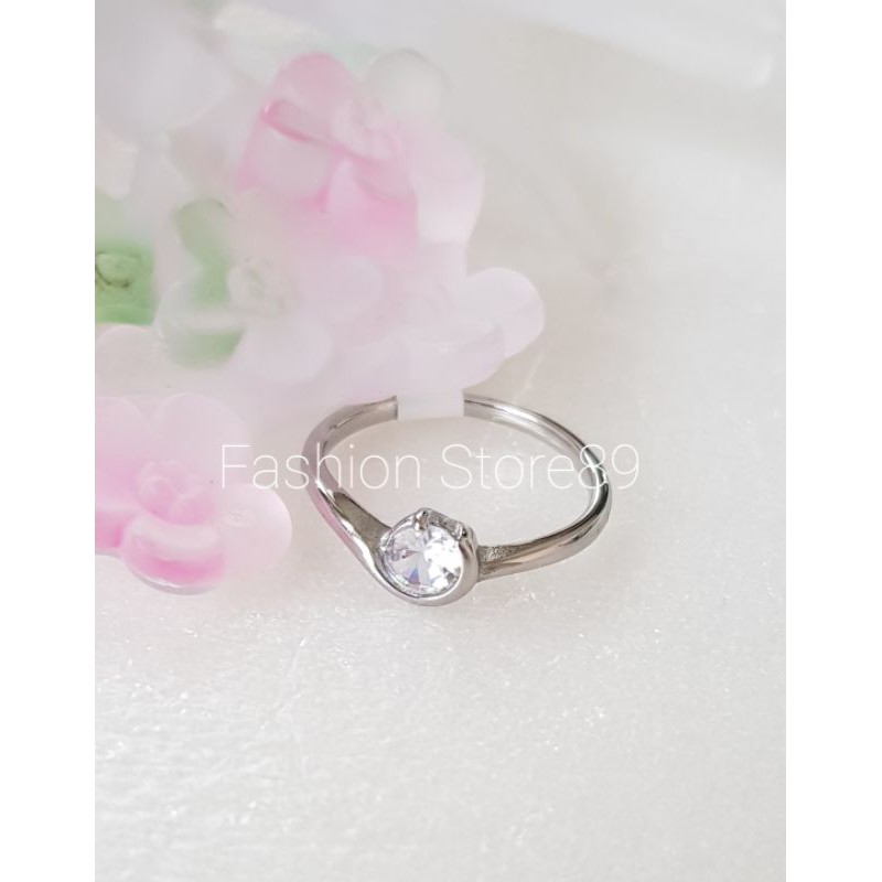 Ready Cincin permata putih Titanium silver import cincin nikah cincin couple single bestseller