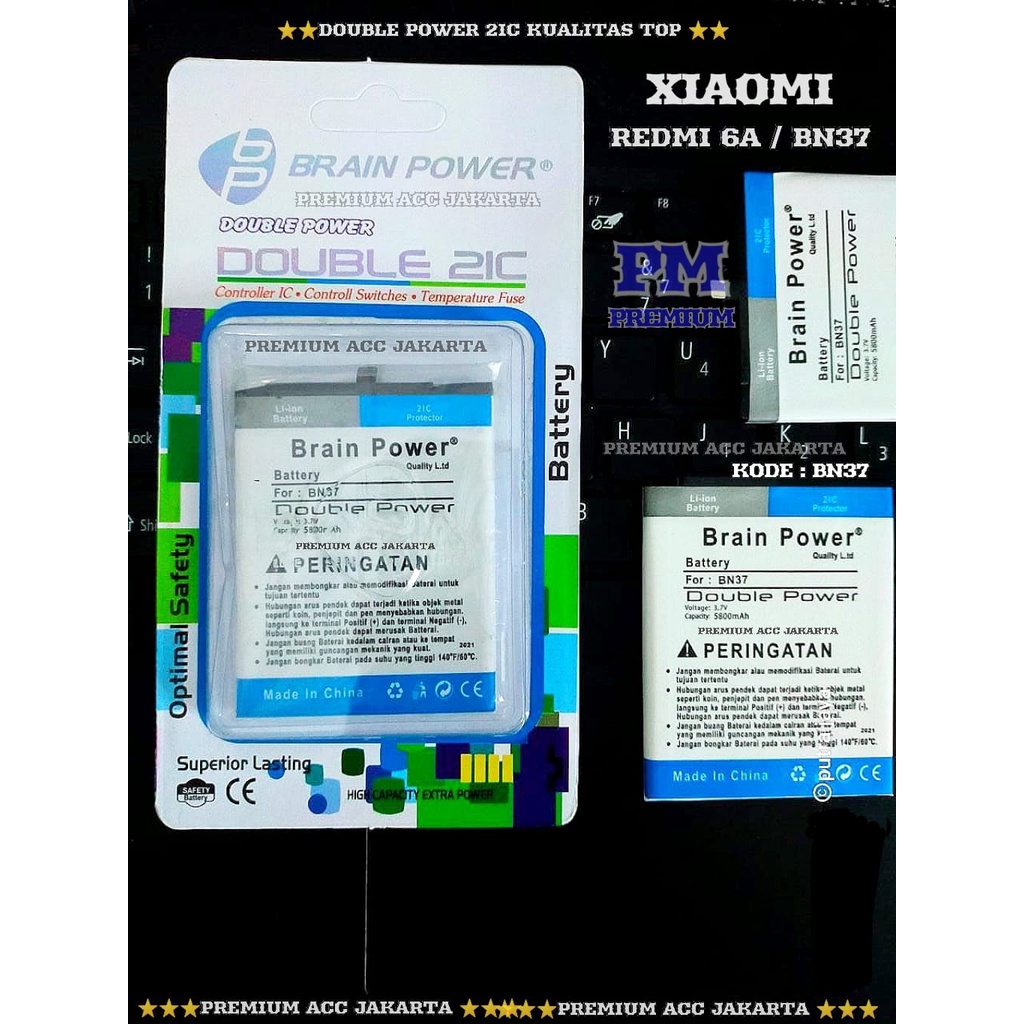 Battery Xiaomi BN37 Baterai Batre Xiaomi Redmi 6A Redmi 6 / BN 37 Double Power 2ic Brain Power