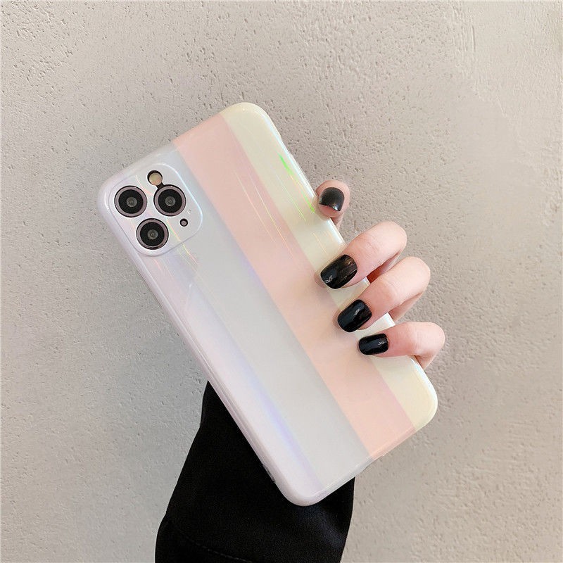 Soft Case Silikon Desain Garis Vertikal Warna Pelangi Untuk iPhone 12 13 11 Pro Max X Xs Max Xr 7756