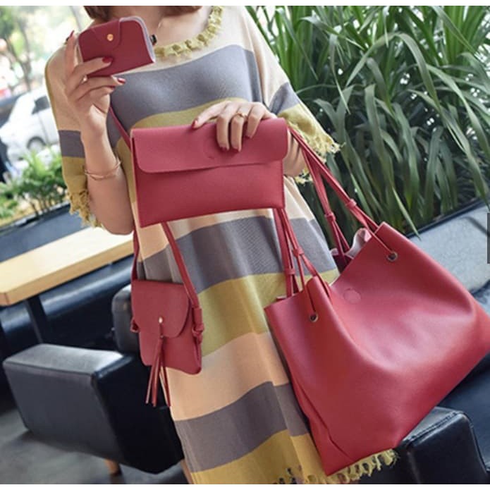 4in1 Tas Tassel Batam bag IMPOR Wanita #15 Bucket Korea Fashion Tote Kulit Selempang Slempang Cewe