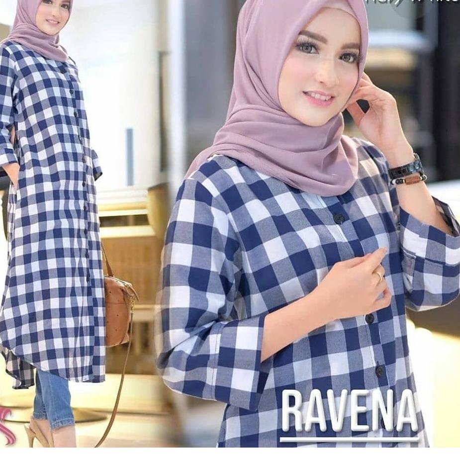 Paling Sesuai.. Long Tunik Ravena Kotak Kotak Square Casual Trendy