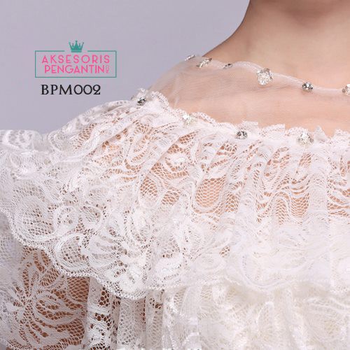 [BISA COD] AKSESORIS PENGANTIN BOLERO PESTA PENGANTIN LACE BROKAT PUTIH BPM002