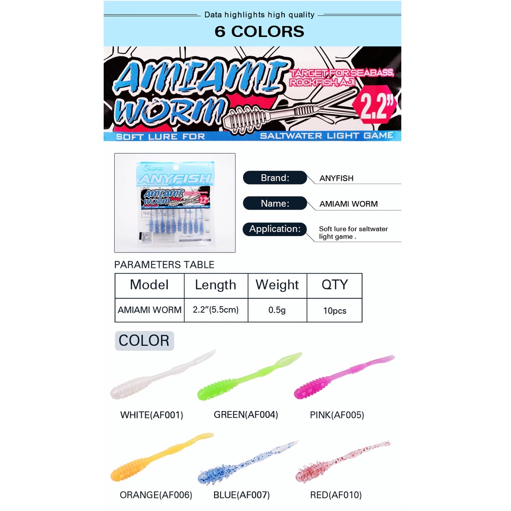 Umpan Buatan Softlure Bentuk Cacing Anyfish Amiami Worm 2,2 Umpan Microfishing Umpan Casting Di Laut