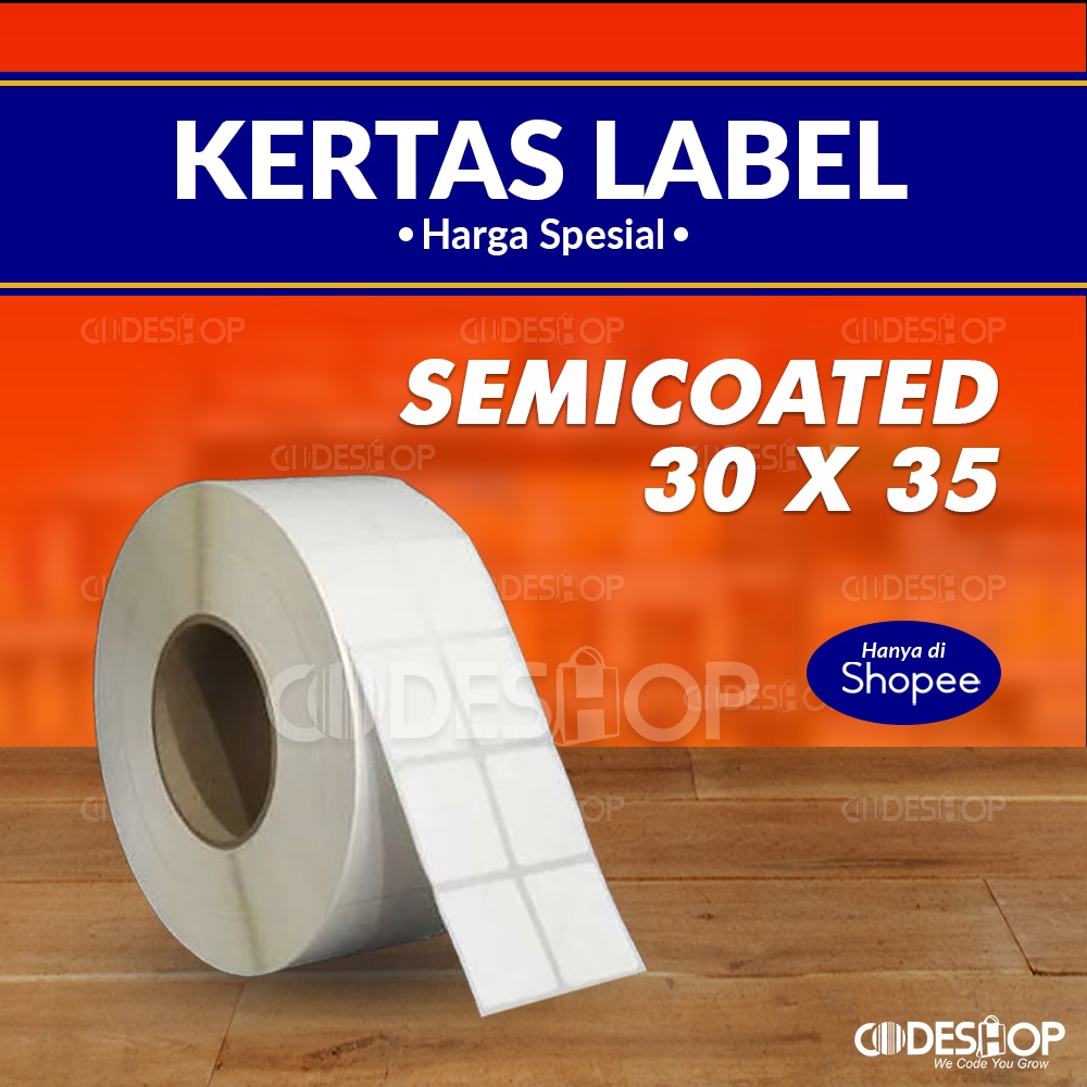 Label Barcode Semicoated 30 x 35 2 Line Core Besar