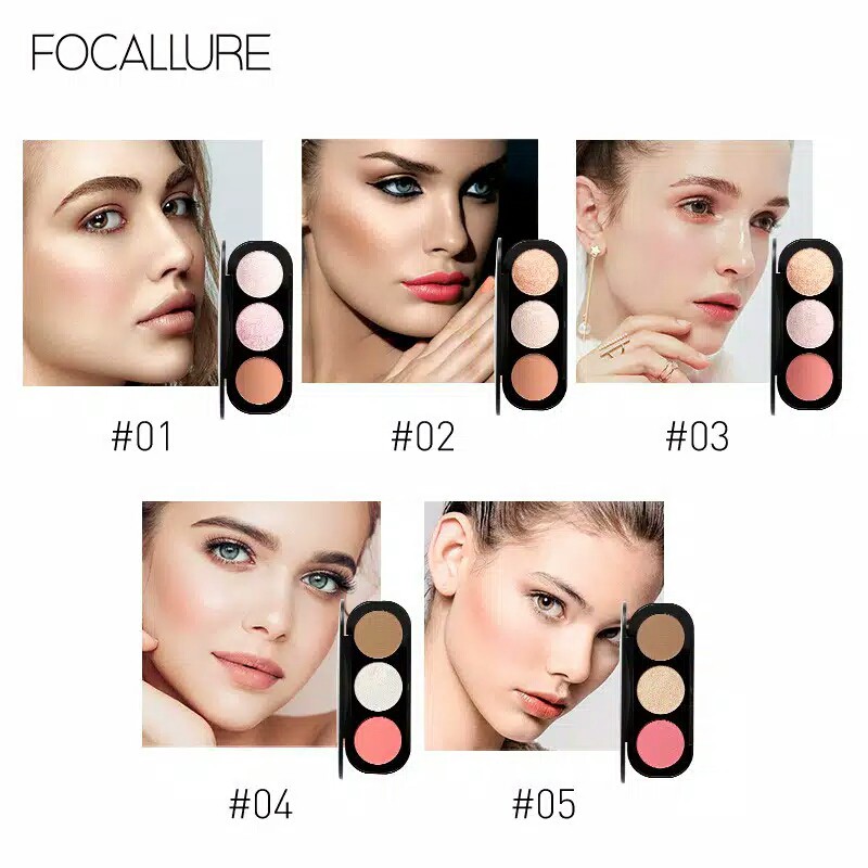 Focallure Trio Palette Highlighter / Blush On 3 Colors Powder FA26