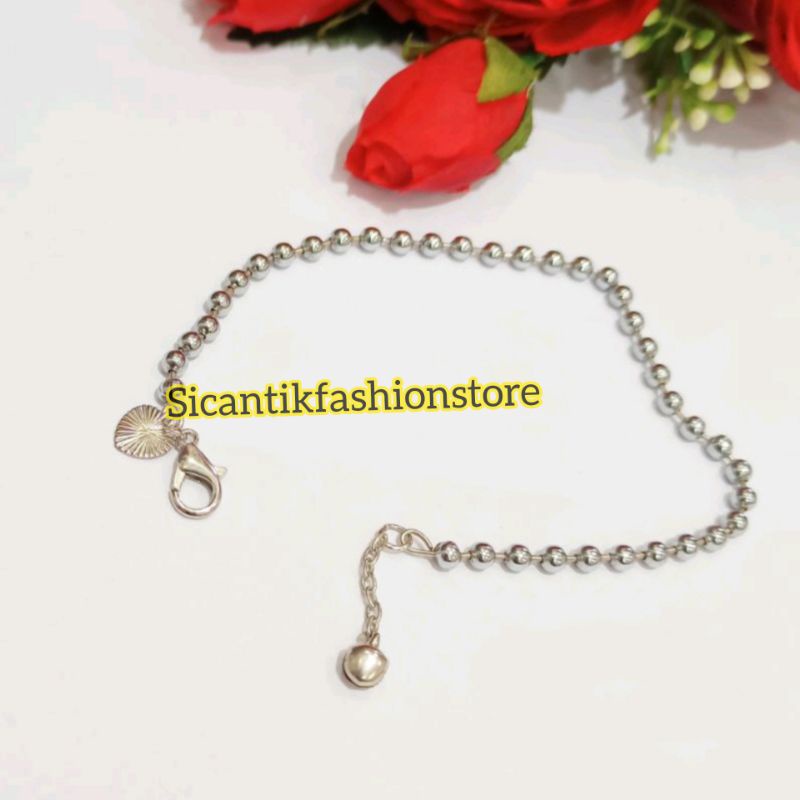 Gelang Titanium Biji Lada Silver 18CM Fashion Pria Wanita Terlaris Anti Karat Gelang Wanita Silver