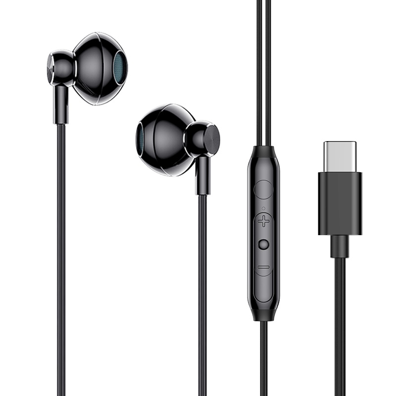 Earphone In ear Bass Stereo Bahan Metal Dengan Kabel USB Tipe c + Mic Untuk Olahraga