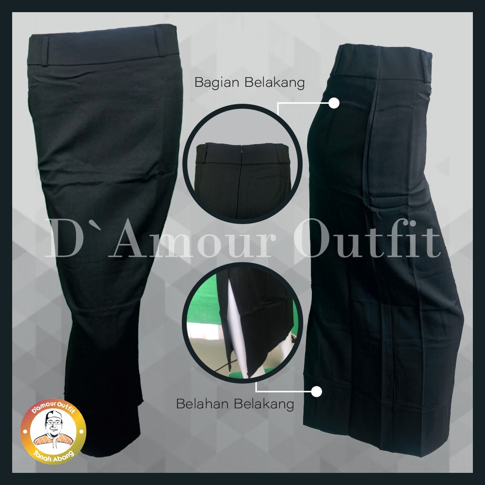 New | Rok Span Kerja Wanita Formal Resleting Belah Belakang Kantoran Wisuda Sekolah Hitam Bahan Woll Gabardine Standar Jumbo Size S - XXXXXL