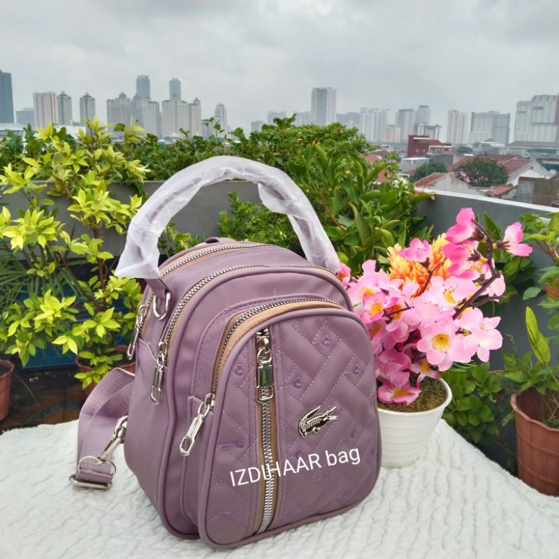 tas ransel 4 ruang bahan nilon bordir depan ukuran T21xL19 x9 cm.-Unggu