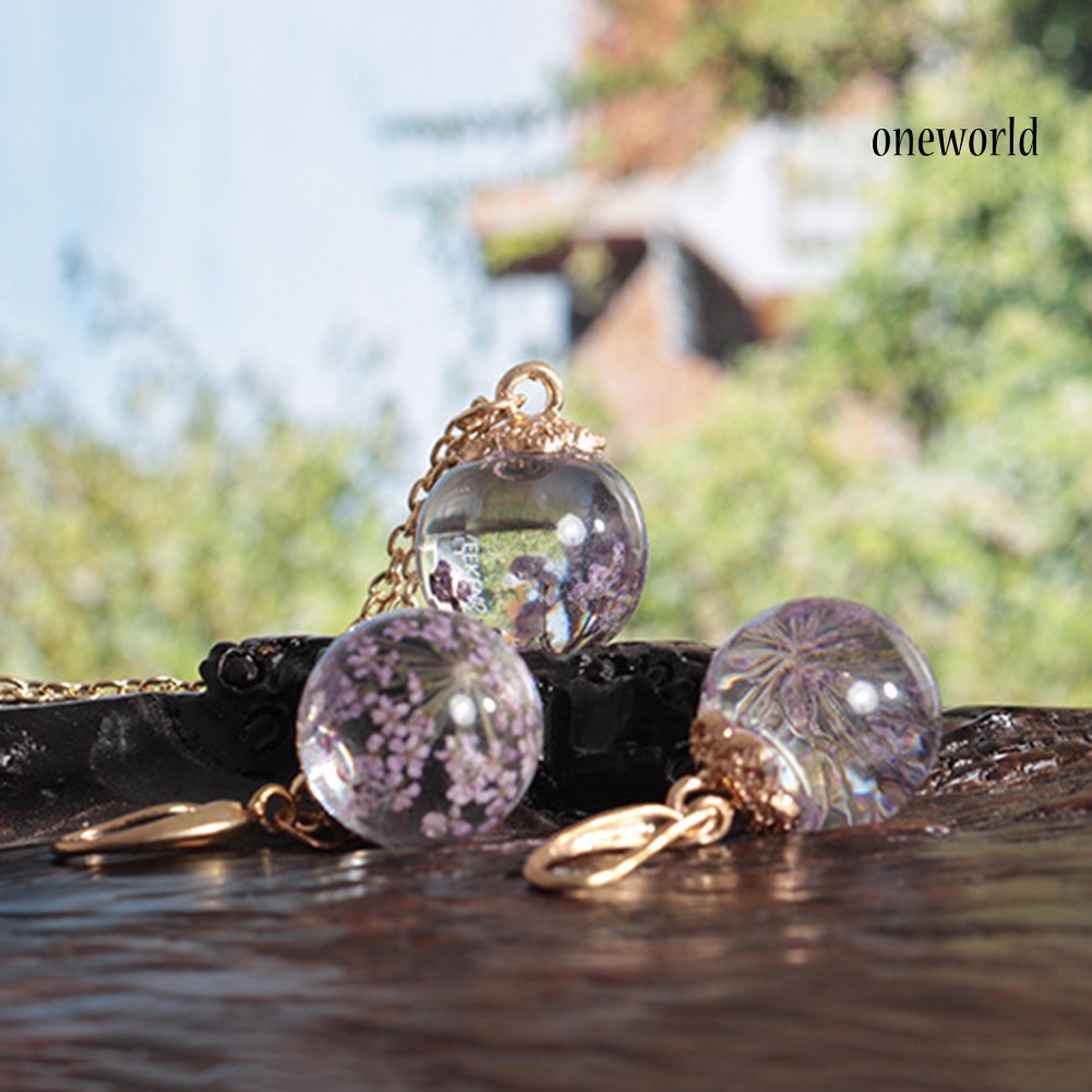 OW@ Fashion Women Dried Flower Glass Ball Pendant Necklace Hook Earrings Jewelry Set