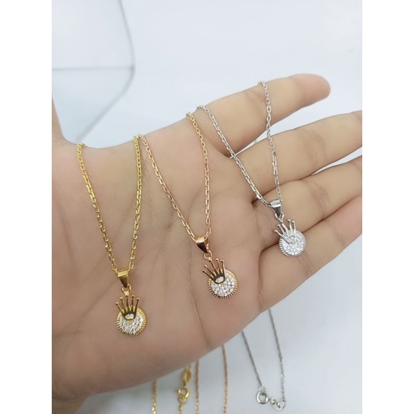 KALUNG PERAK 925 ASLI LAPIS EMAS/KALUNG NORI PAPERCLIP+LIONTIN CROWN/KALUNG ASLI SILVER/KALUNG FASHION WANITA