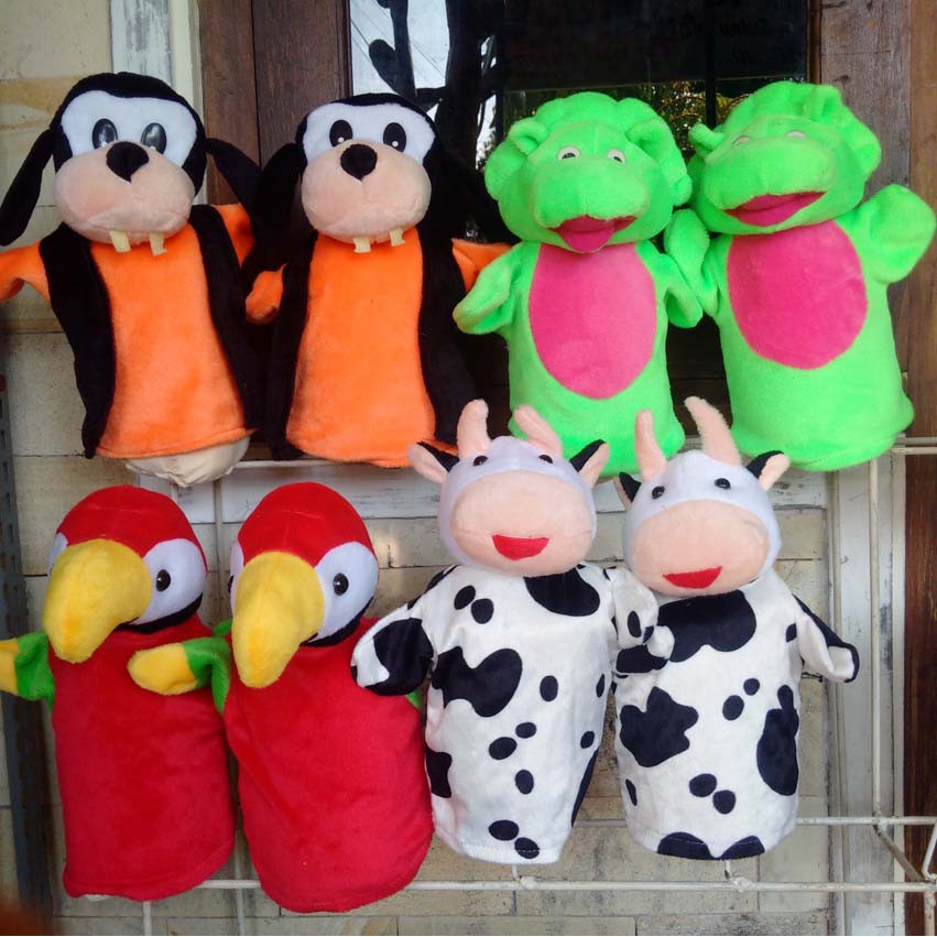 Boneka Tangan Karun Hewan Gufi /Baby Bop / Burung makau / Sapi 25cm