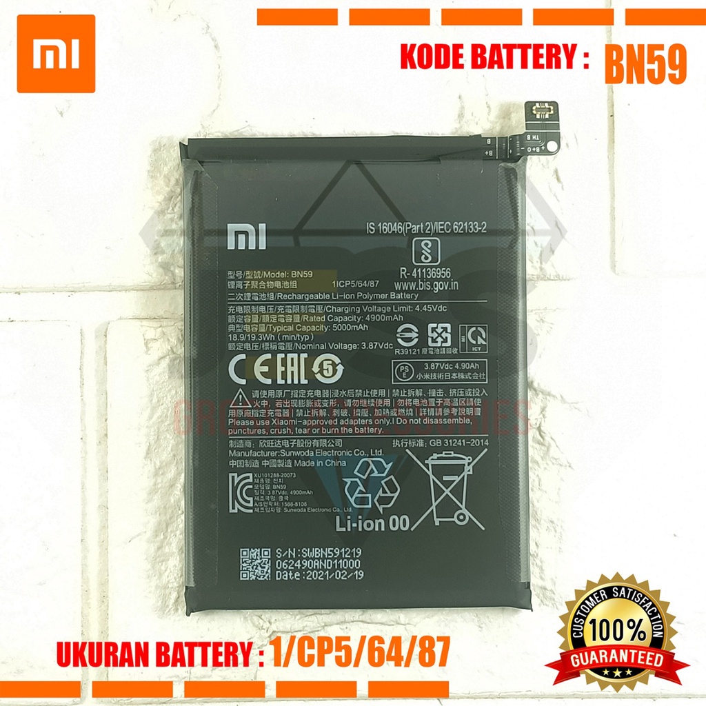 Baterai Battery Original Xiaomi BN59 &amp; BN-59 For Type Redmi Note 10 - M2101K7AG &amp; Redmi Note 10S - M2101K7BNY