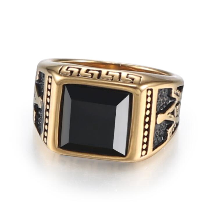 Cincin ObsidianInlaid Unik Gaya Punk Gothic Rock Untuk Pria