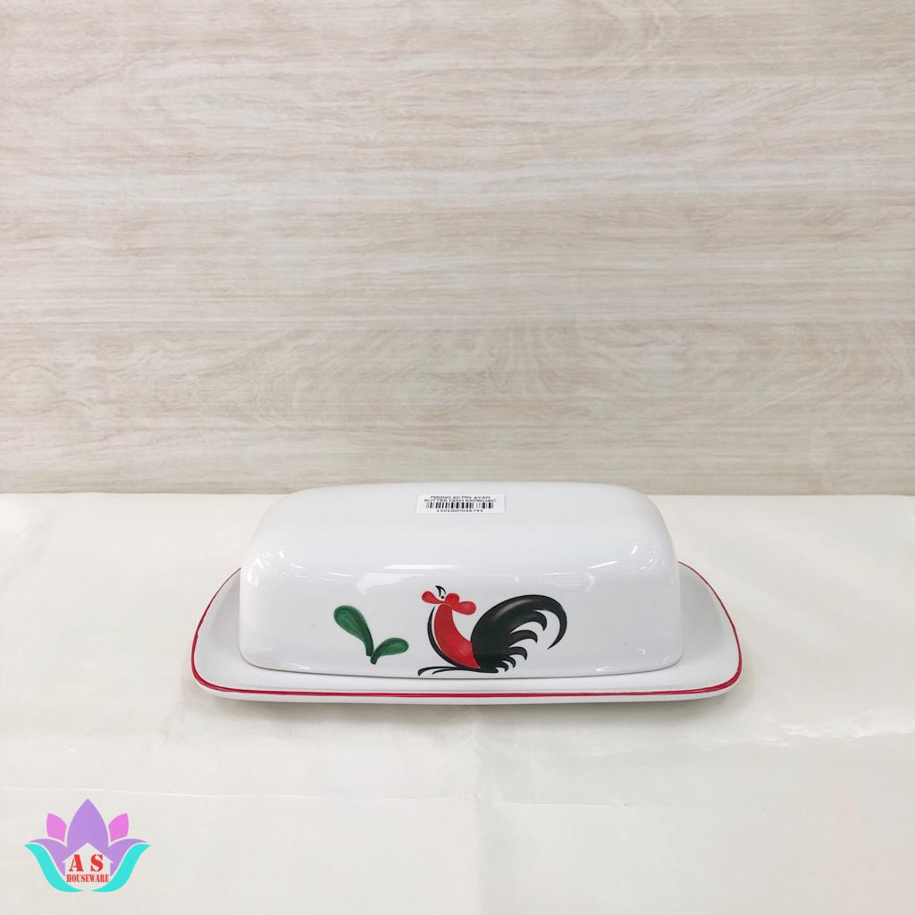 Piring Butter Mentega Keramik Porcelain Kopin motif Ayam Jago