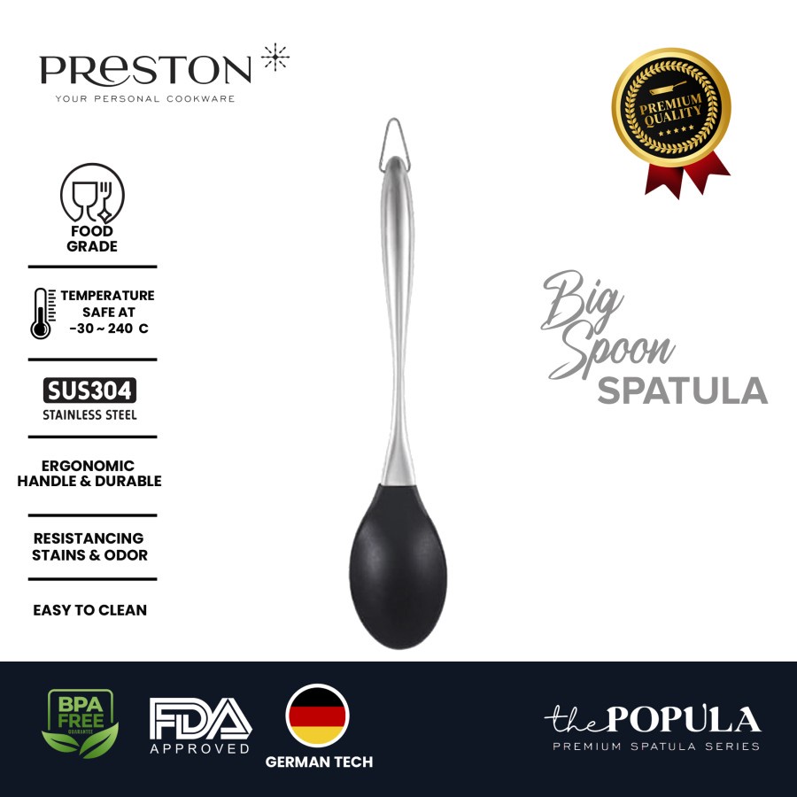 PRESTON COOKWARE SPOON - Big Spoon Spatula HITAM - Sutil Masak Silikon Food Grade / Sendok Irus Silikon
