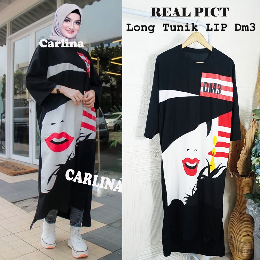 CARLINA LONG TUNIK LIP DM3 DRESS OVERSIZE WANITA TERBARU