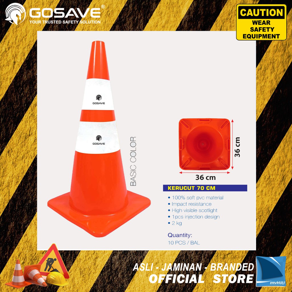 Kerucut Lalin 70 cm Lentur - Anti Pecah - Anti Angin / PVC Traffic Cone GOSAVE