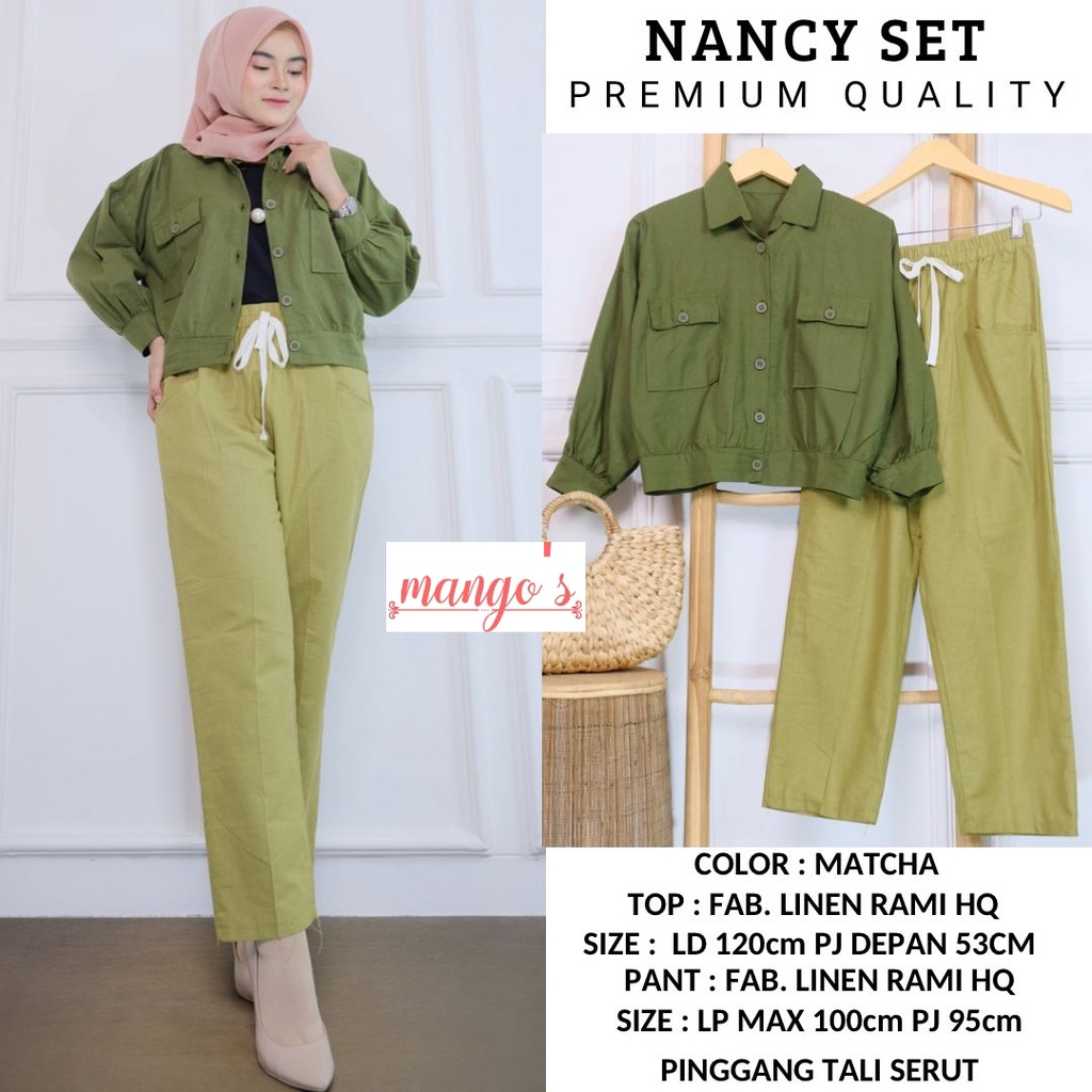 Terbaru Setelan Atasan Dan Celana Linen Rami HQ Jumbo Pakaian Wanita Top Kemeja Blus Tunik Bawahan K