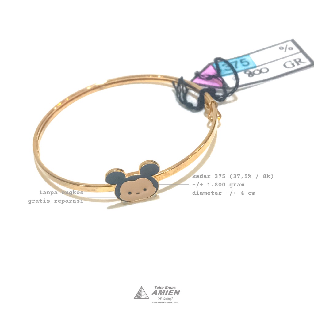 Toko Emas Amien Gelang Anak Emas Asli UBS Kadar 375 (37,5% / 8K) 1.800 Gram - Bangle Bangkok Disney 