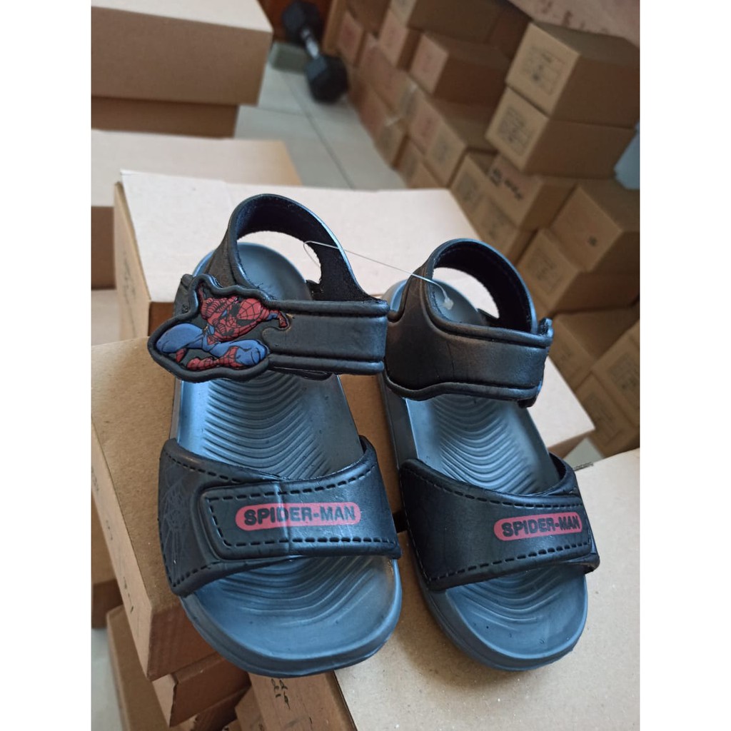 SANDAL ANAK LAKI LAKI SPIDERMAN FLAT SOFT NON LED USIA 1,5 sd 4 THN WARNA HITAM