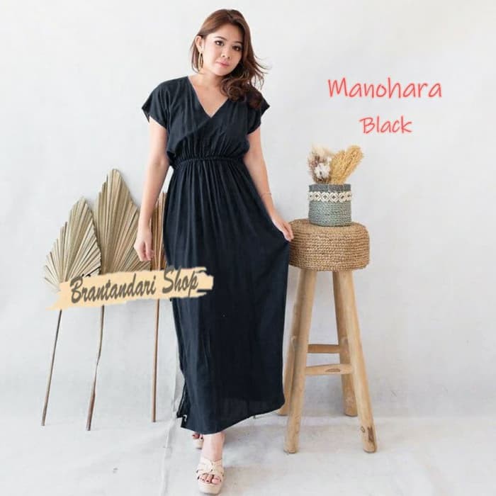 DASTER MANOHARA PANJANG POLOS BALI - DASTER BALI - DRESS SANTAI HARIAN - HITAM