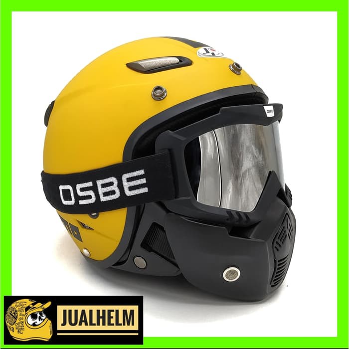 Helm JPN MOMO Kuning Goggle Mask OSBE (Helm Retro/Bogo/Klasik/Classic)