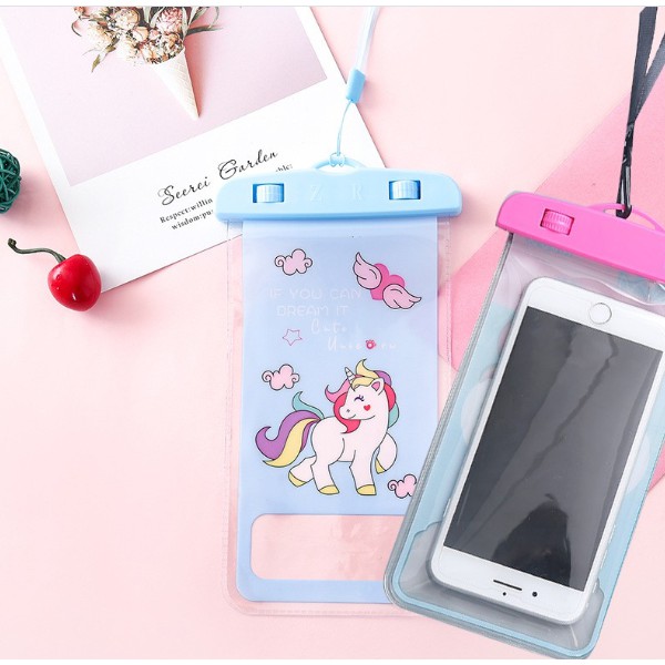 Tempat HP Waterproof Unicorn / Pouch HP Waterproof Unicorn Tempat tahan Air Pantai Kolam Laut Anti Air Hujan Tempat Agar Handphone Tidak Basah