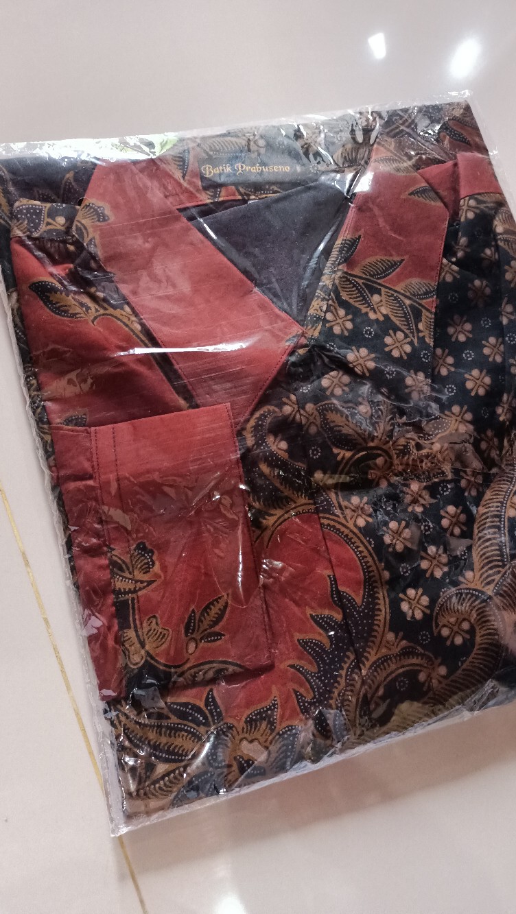 Kemeja Batik Pria Lengan Panjang Kawung Peksi Merah Full Furing Seragam Kantor Premium Modern Trendy