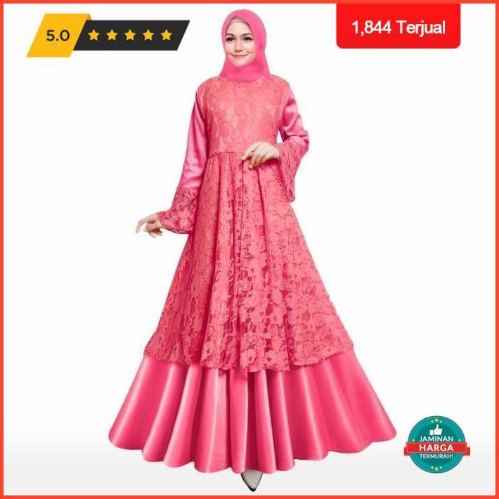 Gamis Pesta Brukat Bordir Mayra Maron - Marun Terlaris