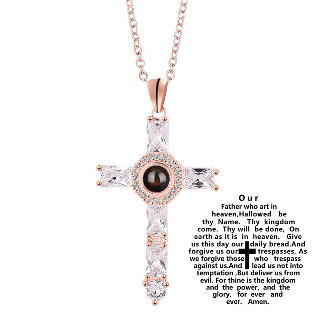 Hu Hu Hu Hu Hu Alat Bantu Pasang Kacamata♡ Kalung Salib Proyeksi 100 Bahasa I Love You Bahan Alloy Untuk Harian